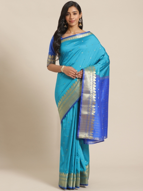 

Libas Blue & Golden Pure Silk Woven Design Saree