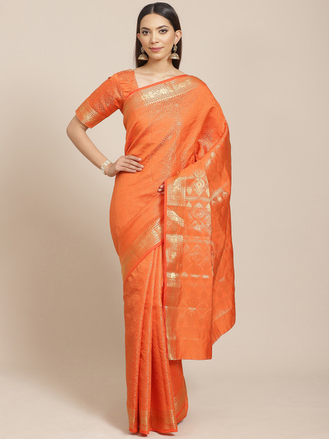 

Libas Orange & Golden Woven Design Saree