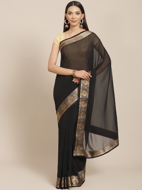

Libas Black Solid Pure Chiffon Saree