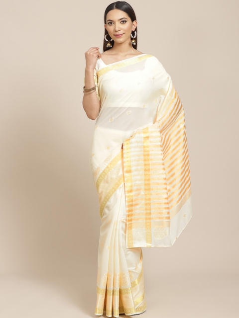 

Libas White & Peach-Coloured Pure Cotton Woven Design Saree