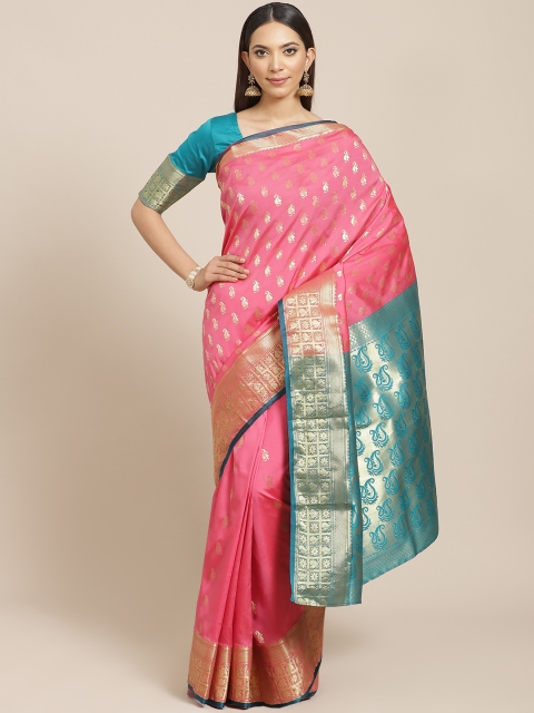 

Libas Pink & Golden Brocade Paisley Woven Design Saree
