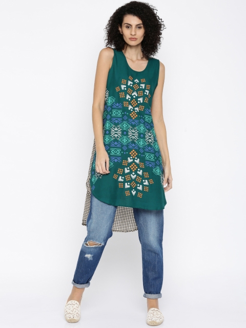 

Global Desi Teal Green Printed Tunic