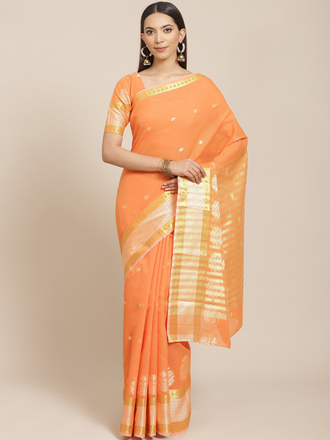 

Libas Orange & Off-White Pure Cotton Woven Design Saree