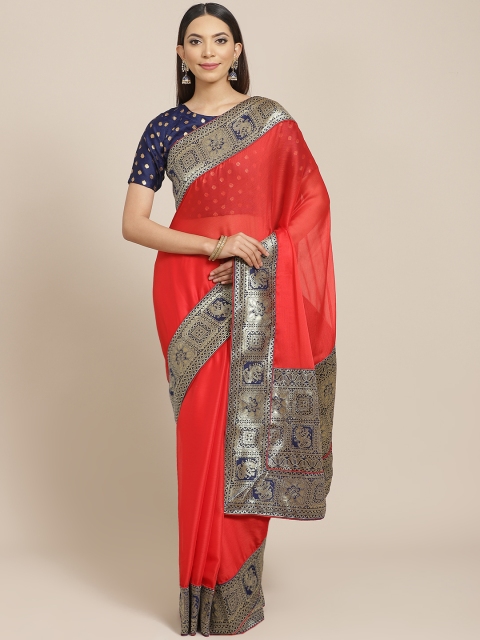 

Libas Red Solid Pure Chiffon Saree