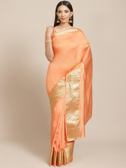 

Libas Peach-Coloured Solid Saree