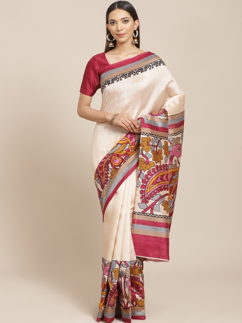

Libas Beige & Magenta Solid Saree