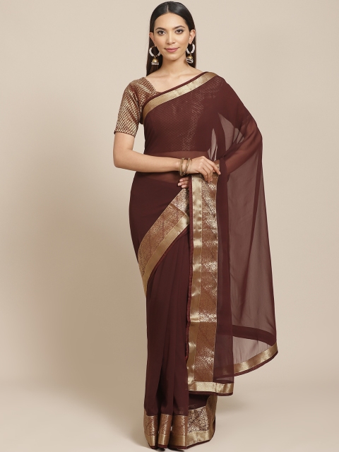 

Libas Coffee Brown Solid Pure Georgette Saree