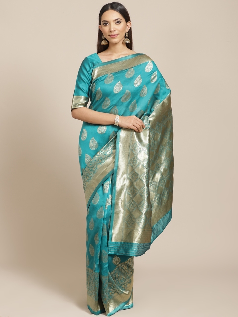 

Libas Teal Blue & Golden Paisley Woven Design Saree