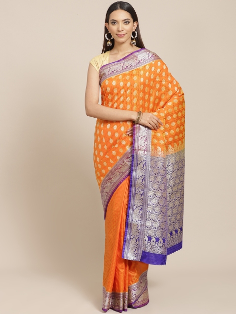 

Libas Orange & Golden Brocade Woven Design Saree