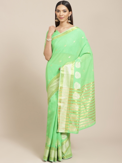 

Libas Green & Golden Pure Cotton Woven Design Saree