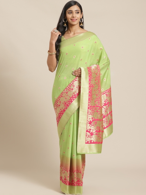 

Mitera Green & Golden Woven Design Maheshwari Liva Saree