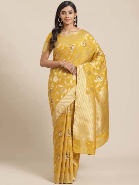 

Mitera Mustard & Golden Woven Design Maheshwari Liva Saree