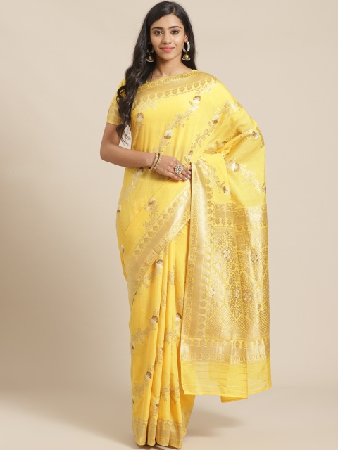 

Mitera Yellow & Golden Woven Design Maheshwari Liva Saree