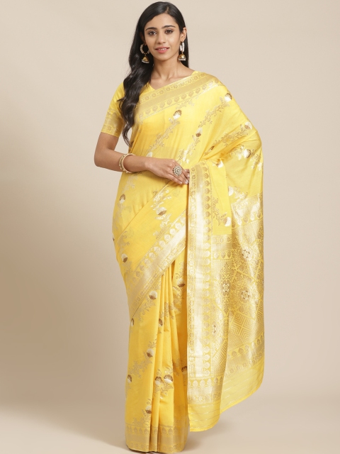 

Mitera Yellow & Golden Woven Design Maheshwari Liva Saree