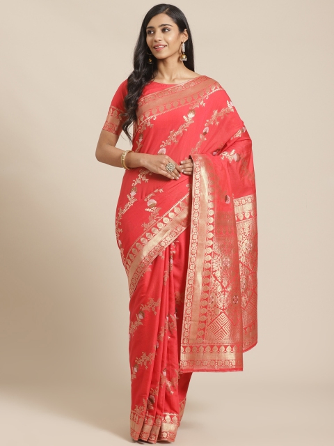 

Mitera Red & Golden Woven Design Maheshwari Liva Saree
