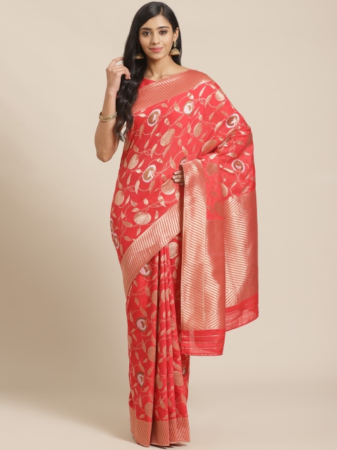 

Mitera Red & Golden Woven Design Maheshwari Liva Saree