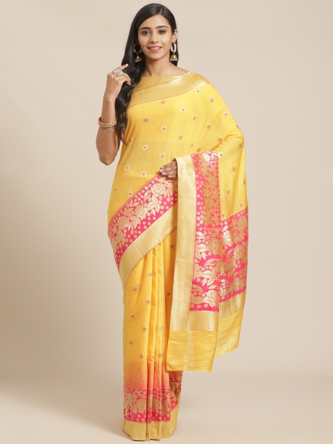 

Mitera Mustard & Golden Woven Design Maheshwari Liva Saree