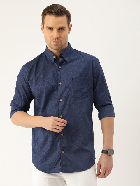 

Burnt Umber Men Navy Blue Comfort Fit Printed Casual Shirt