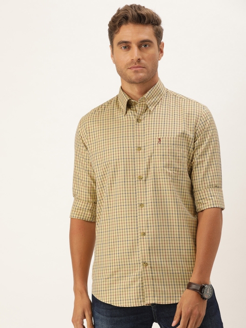 

Burnt Umber Men Beige & Olive Green Slim Fit Checked Casual Shirt