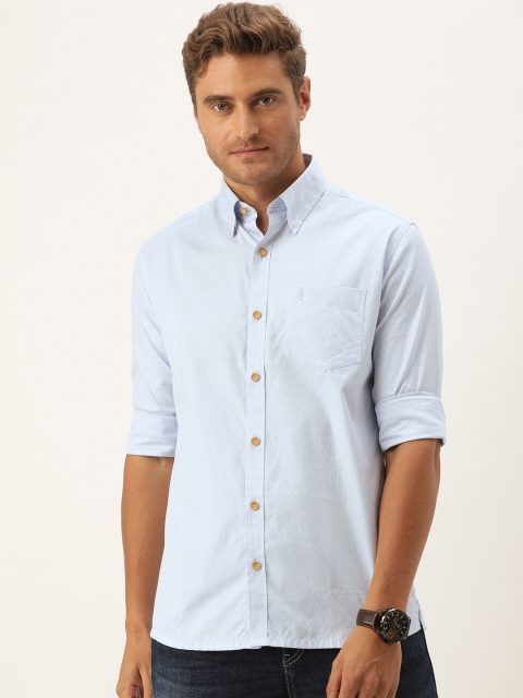 

Burnt Umber Men Blue Comfort Fit Self Design Casual Shirt