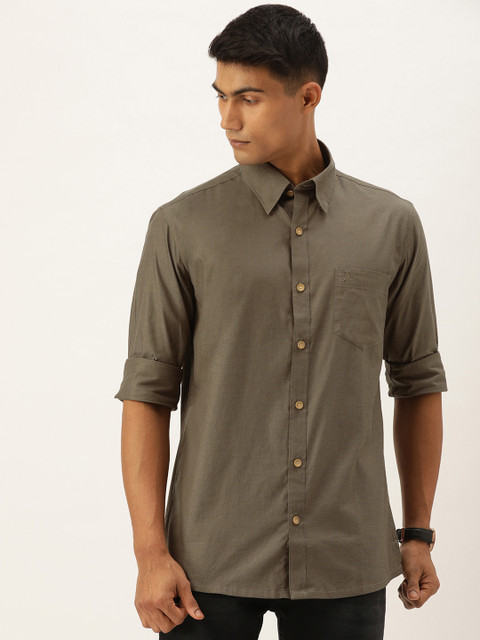 

Burnt Umber Men Olive Green Comfort Fit Solid Casual Shirt