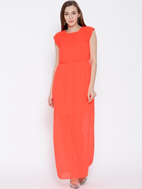 

Vero Moda Neon Orange Semi-Sheer Embroidered Maxi Dress