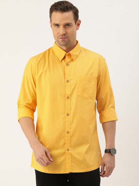 

Burnt Umber Men Yellow Comfort Regular Fit Solid Casual Shirt