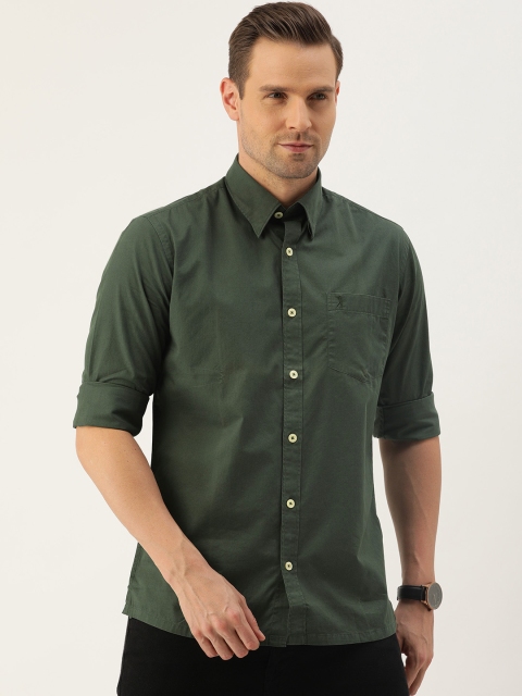 

Burnt Umber Men Olive Green Comfort Regular Fit Solid Casual Shirt