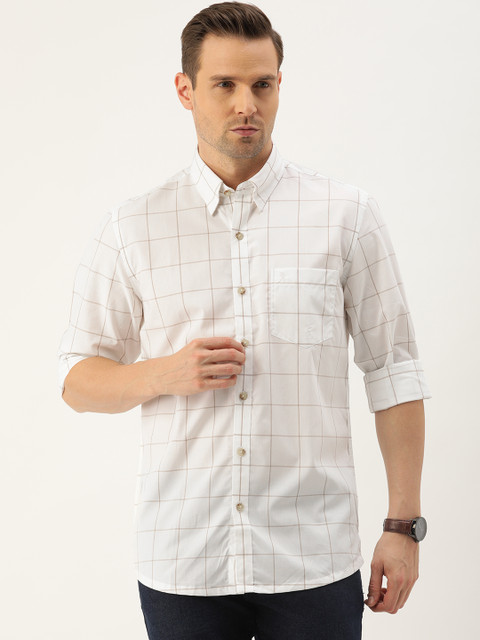 

Burnt Umber Men White & Grey Regular Fit Checked Casual Shirt