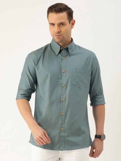 

Burnt Umber Men Sea Green Comfort Fit Solid Casual Shirt