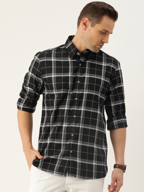 

Burnt Umber Men Black & White Slim Fit Checked Casual Shirt
