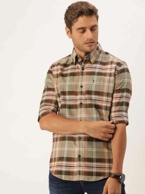 

Burnt Umber Men Off-White & Brown Regular Fit Checked Casual Shirt