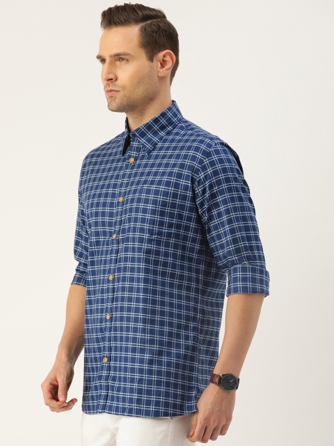 

Burnt Umber Men Navy Blue & White Slim Fit Checked Casual Shirt