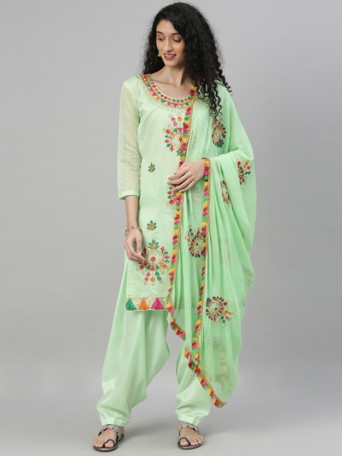 

DIVASTRI Green Silk Blend Semi-Stitched Dress Material