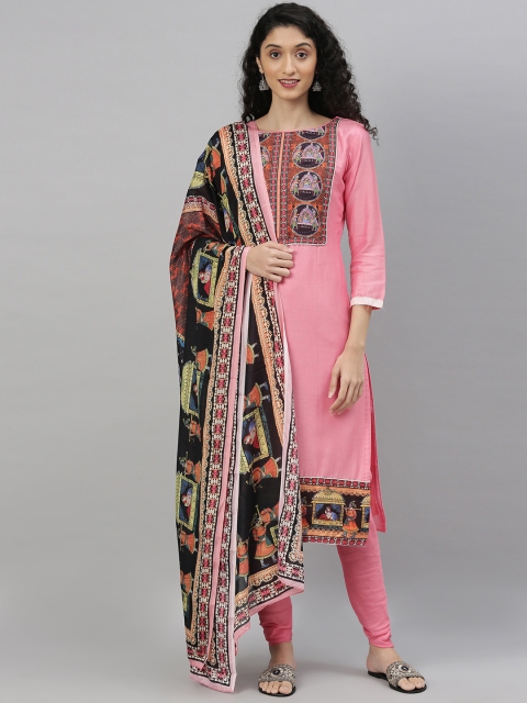 

DIVASTRI Pink Pure Cotton Unstitched Dress Material