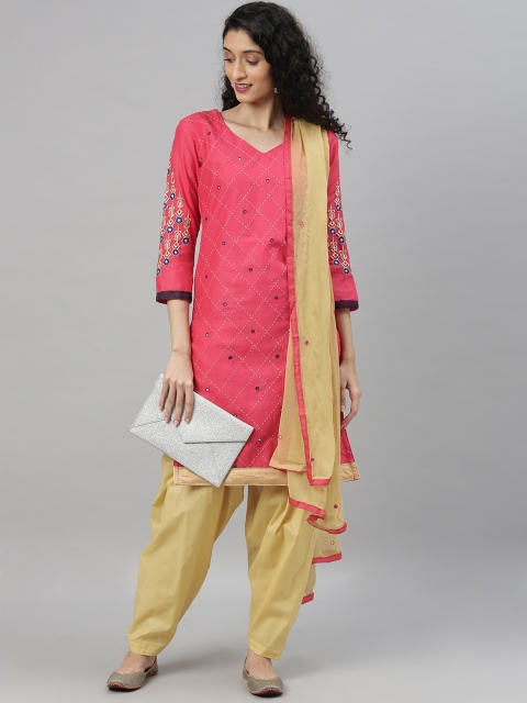 

DIVASTRI Pink & Cream-Coloured Pure Cotton Unstitched Dress Material
