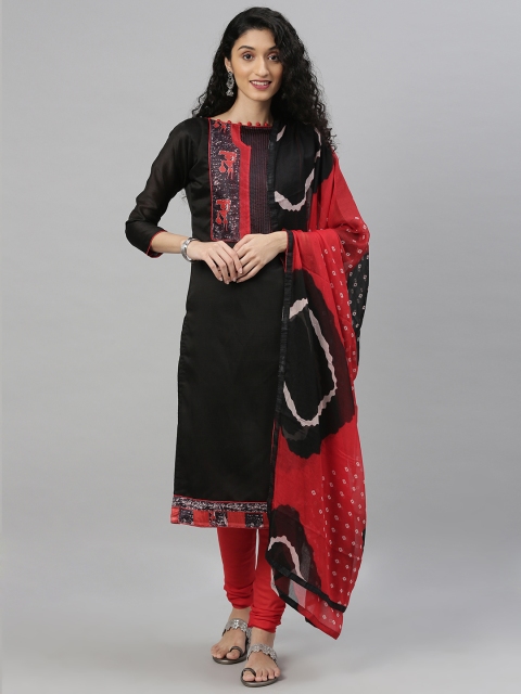 

DIVASTRI Black & Red Silk Blend Unstitched Dress Material