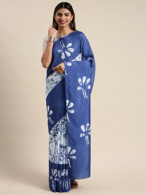 

DIVASTRI White & Blue Poly Silk Abstract Printed Saree