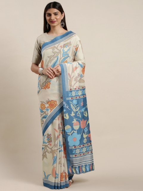 

DIVASTRI Cream-Coloured & Blue Floral Printed Saree