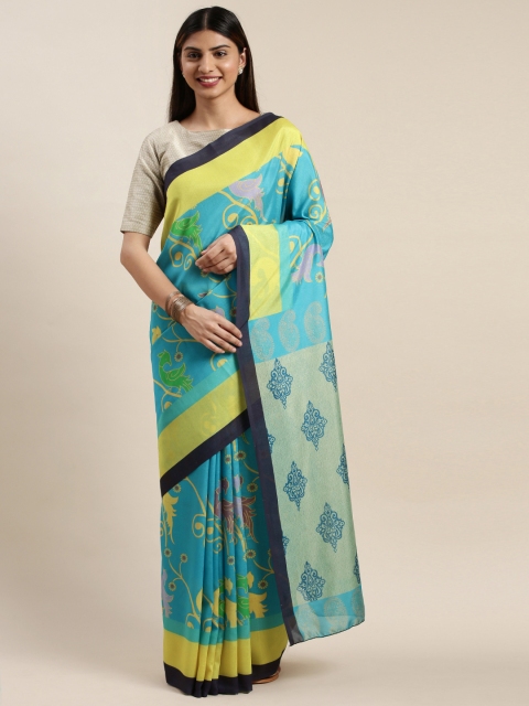 

DIVASTRI Blue & Yellow Digital Printed Saree