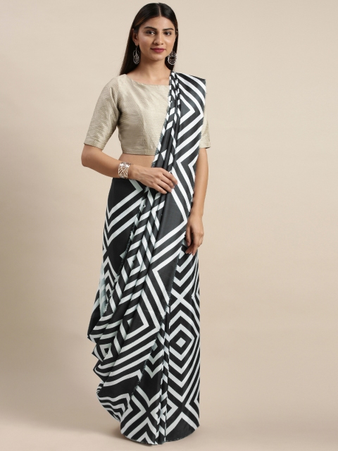 

DIVASTRI Black & White Poly Silk Printed Saree