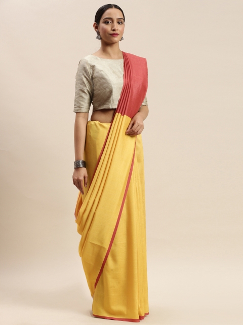 

DIVASTRI Yellow & Red Poly Silk Solid Celebrity Saree