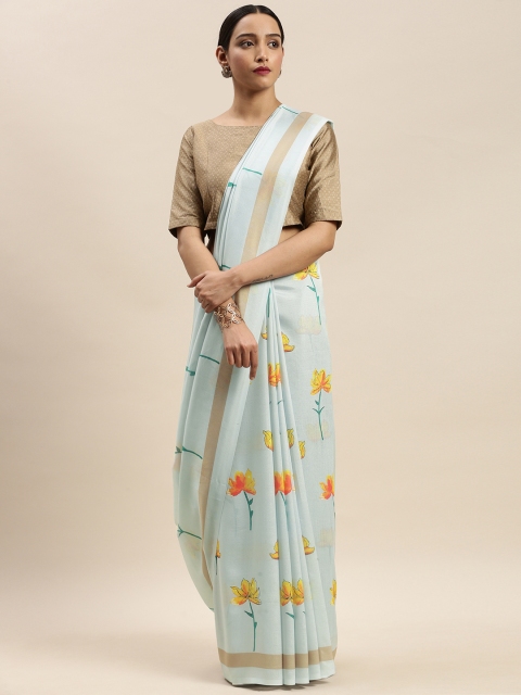 

DIVASTRI Turquoise Blue & Orange Floral Printed Saree