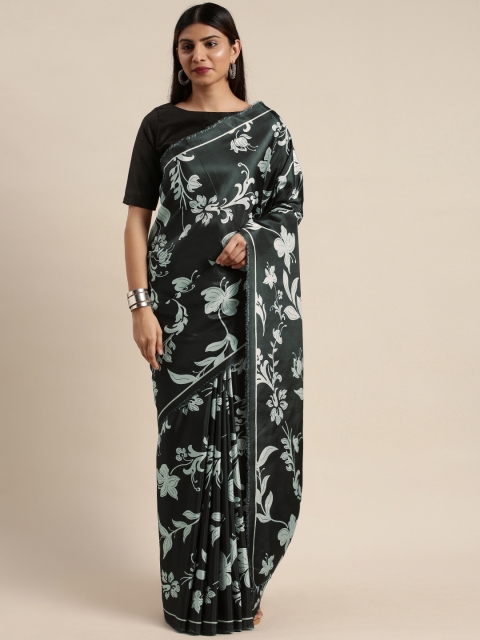 

DIVASTRI Black & Off-White Floral Printed Saree