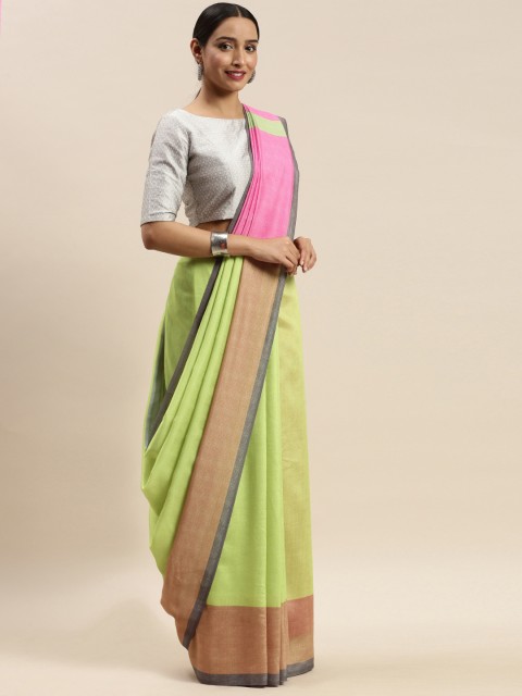 

DIVASTRI Pink & Olive Green Poly Silk Solid Saree