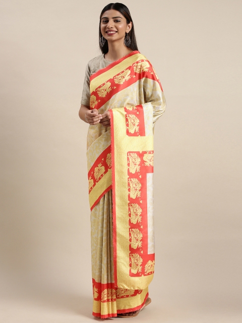 

DIVASTRI White & Yellow Poly Silk Printed Saree