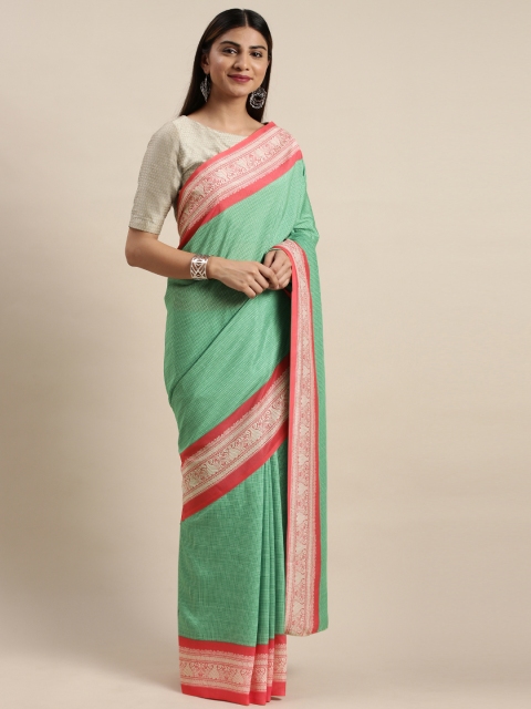 

DIVASTRI Green & White Checked Poly Silk Saree