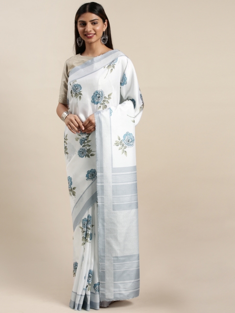 

DIVASTRI White & Blue Floral Printed Saree