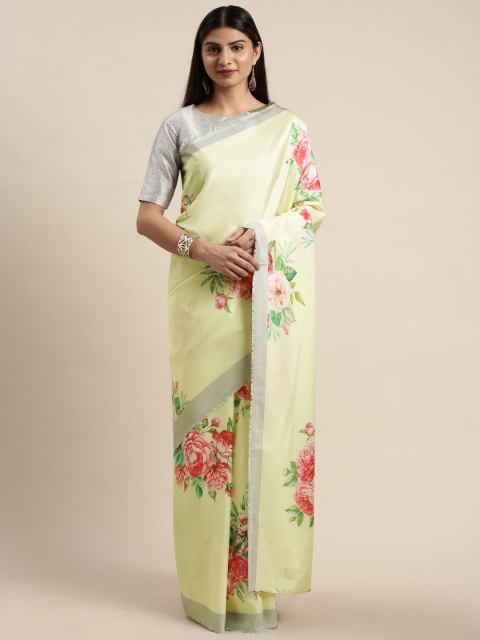 

DIVASTRI Yellow & Red Poly Silk Floral Printed Saree