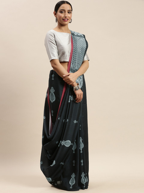 

DIVASTRI White & Blue Poly Silk Printed Saree